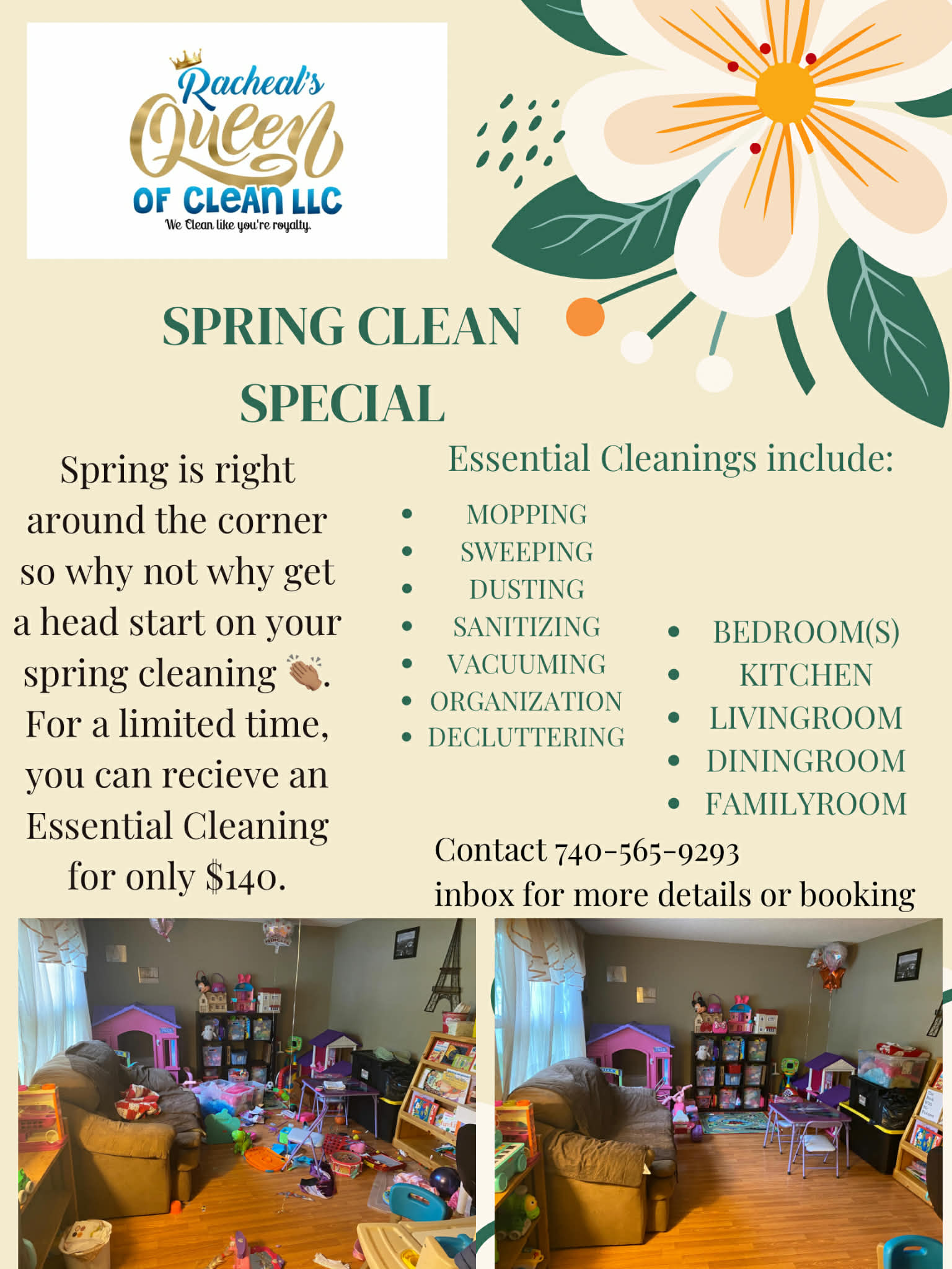 Current specials and promotions from Racheal's Queen of Clean